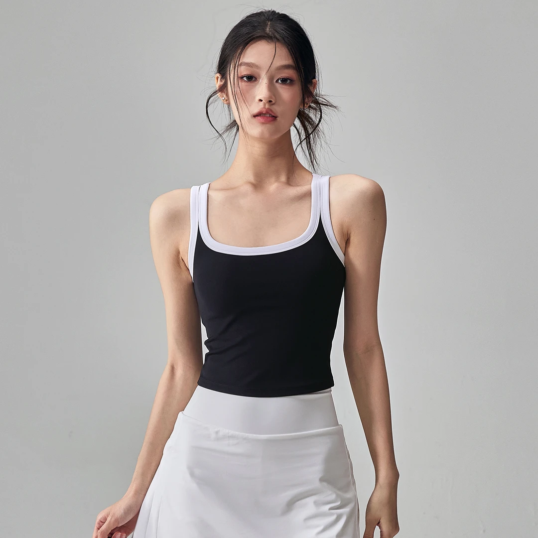 健身女孩带胸垫拼色运动背心防震跑步内衣透气普拉提无袖瑜伽服