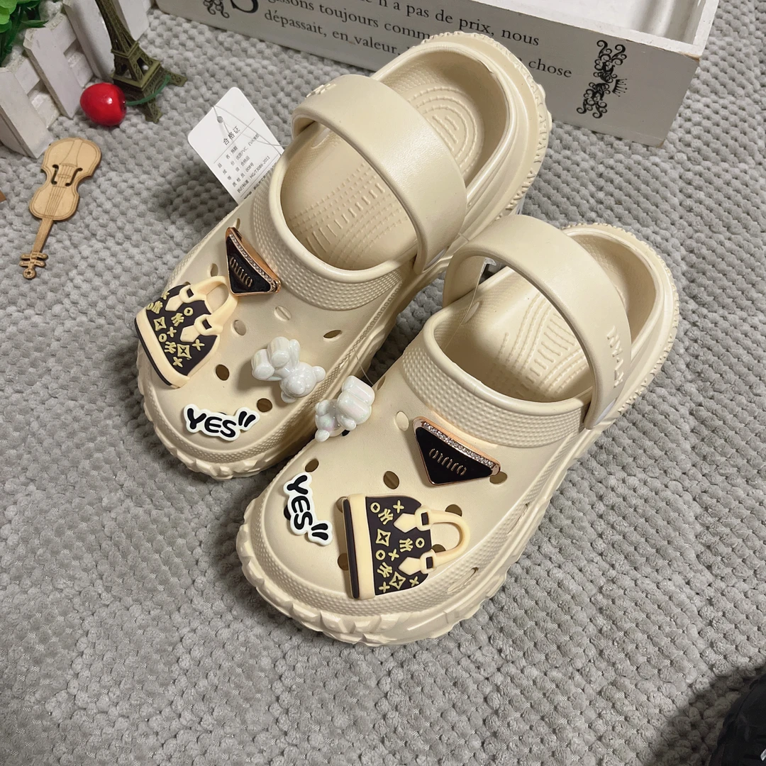 艾莱佳新款洞洞鞋女夏季外穿沙滩鞋包头增高女士EVA凉拖鞋