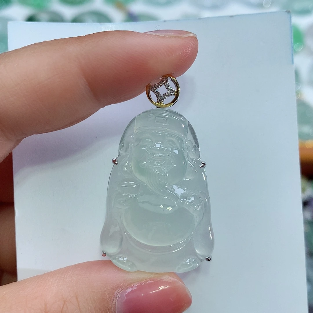 翡翠18K金镶嵌颈饰财爷