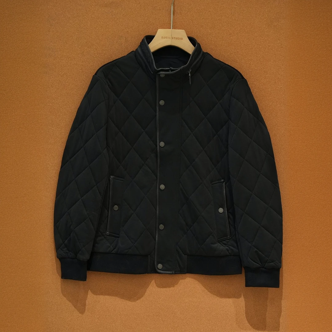 拼皮夹棉防风格纹厚款保暖男款立领春秋冬秋冬外套休闲16242