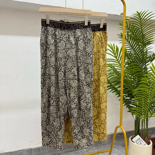 夏季满印腰果花2色松紧腰休闲裤