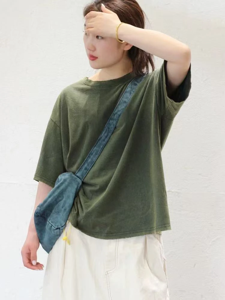 疯子张水洗做旧休闲圆领体恤长66