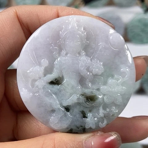 翡翠颈饰未镶嵌山水观音两面工福利