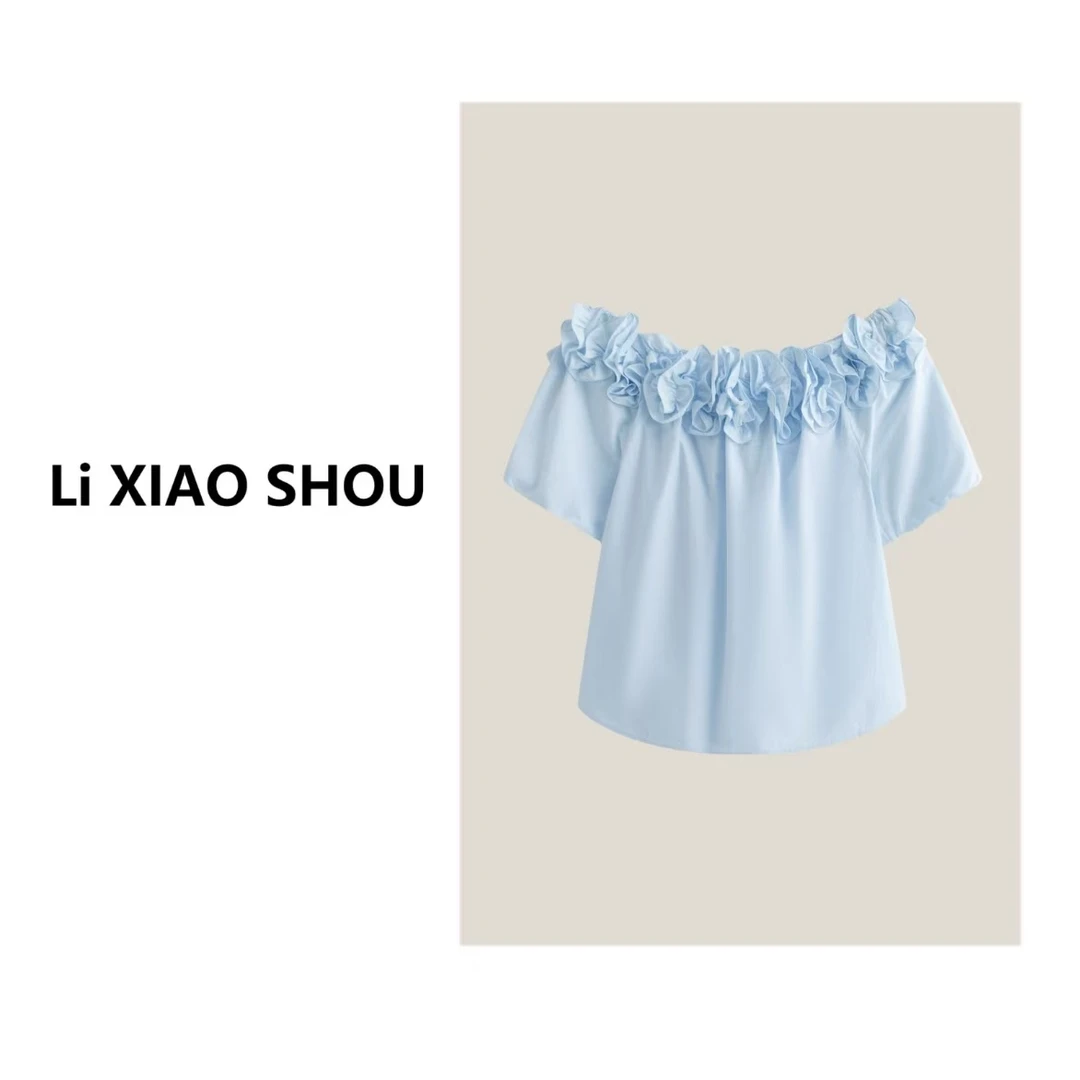 李小瘦大码女装【蓝色之恋】夏季气质简约时尚感休闲短袖上衣1231D