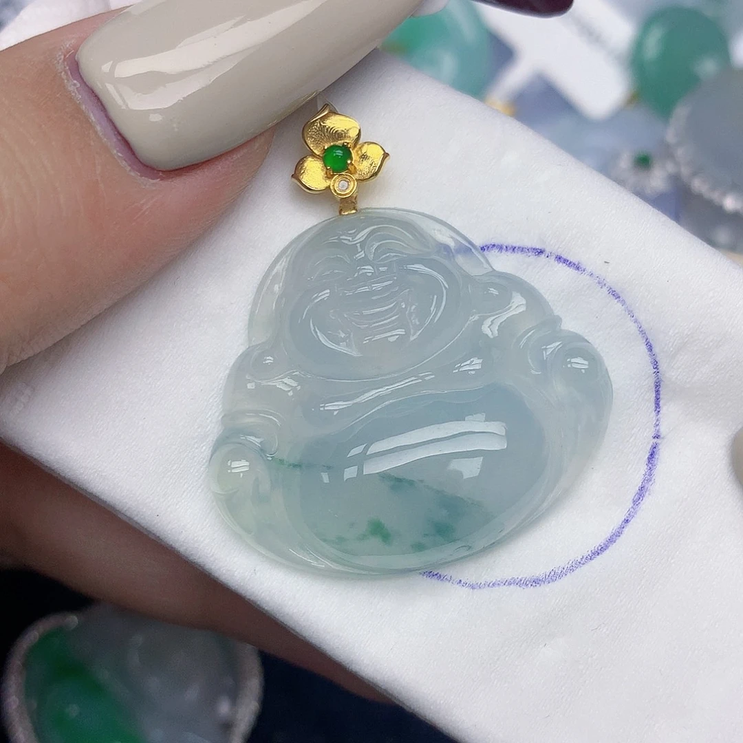 翡翠18K金镶嵌颈饰天然缅甸翡翠a货百元以上9元证书费自理