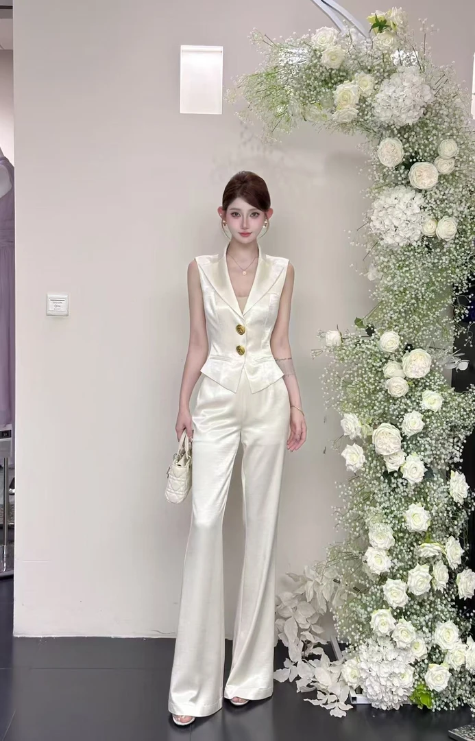 【精选优品】新款复古港风通勤法式INS风时尚气质微喇裤套装251053