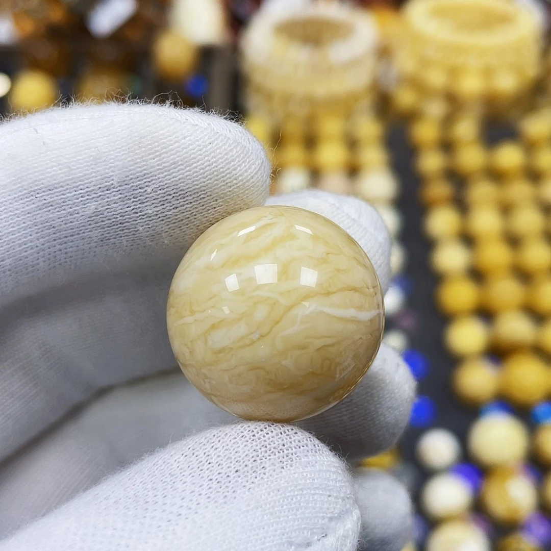 蜜蜡珠宝奇石未镶嵌22.4mm石膏虎皮蜡｜圆珠·段掌柜