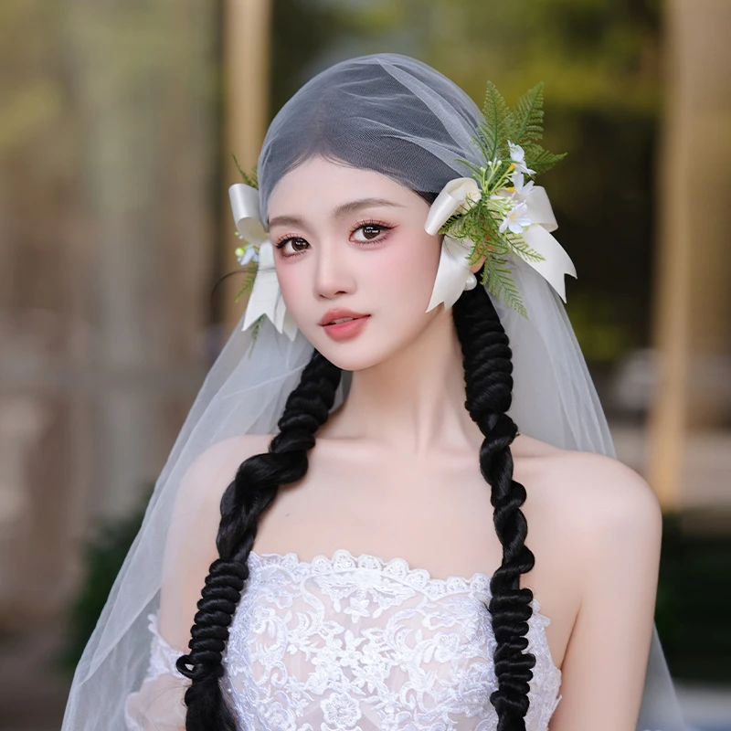 非金属布艺婚庆饰品 新娘婚礼白色蝴蝶结发夹婚纱礼服配饰MC2713