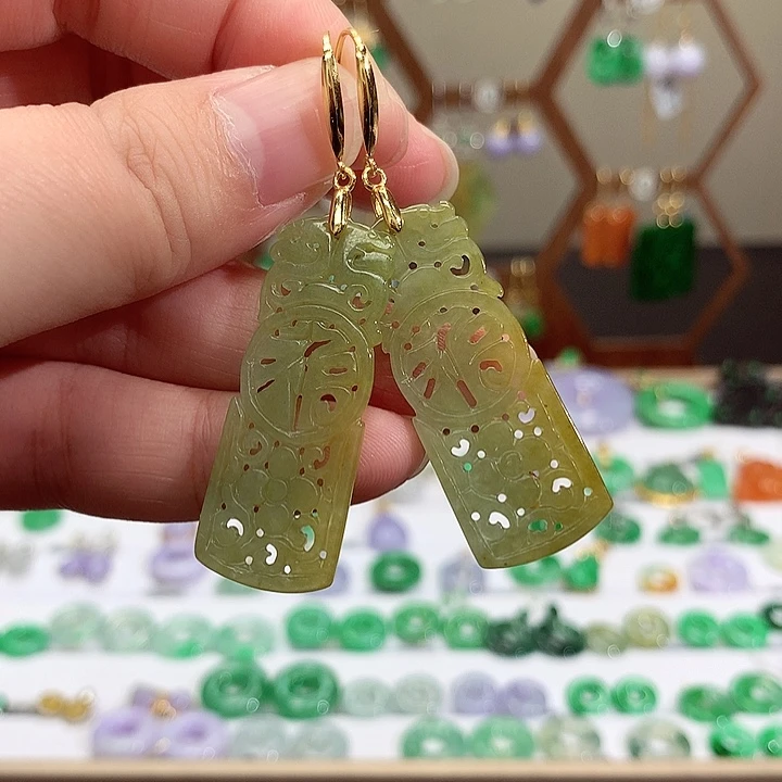 银S925镀金镶嵌翡翠耳饰