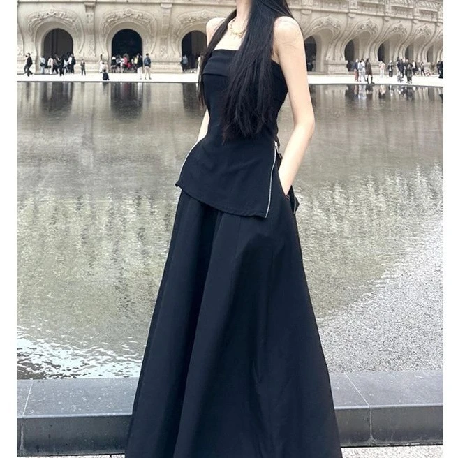 显瘦气质夏季时尚套装高级感抹胸短款拉链背心上衣女2025夏季韩系