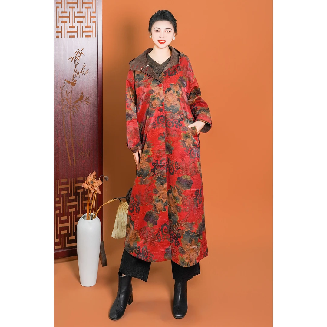 【花君子】2024新款香云纱桑蚕丝双面双穿风衣-QF2410230