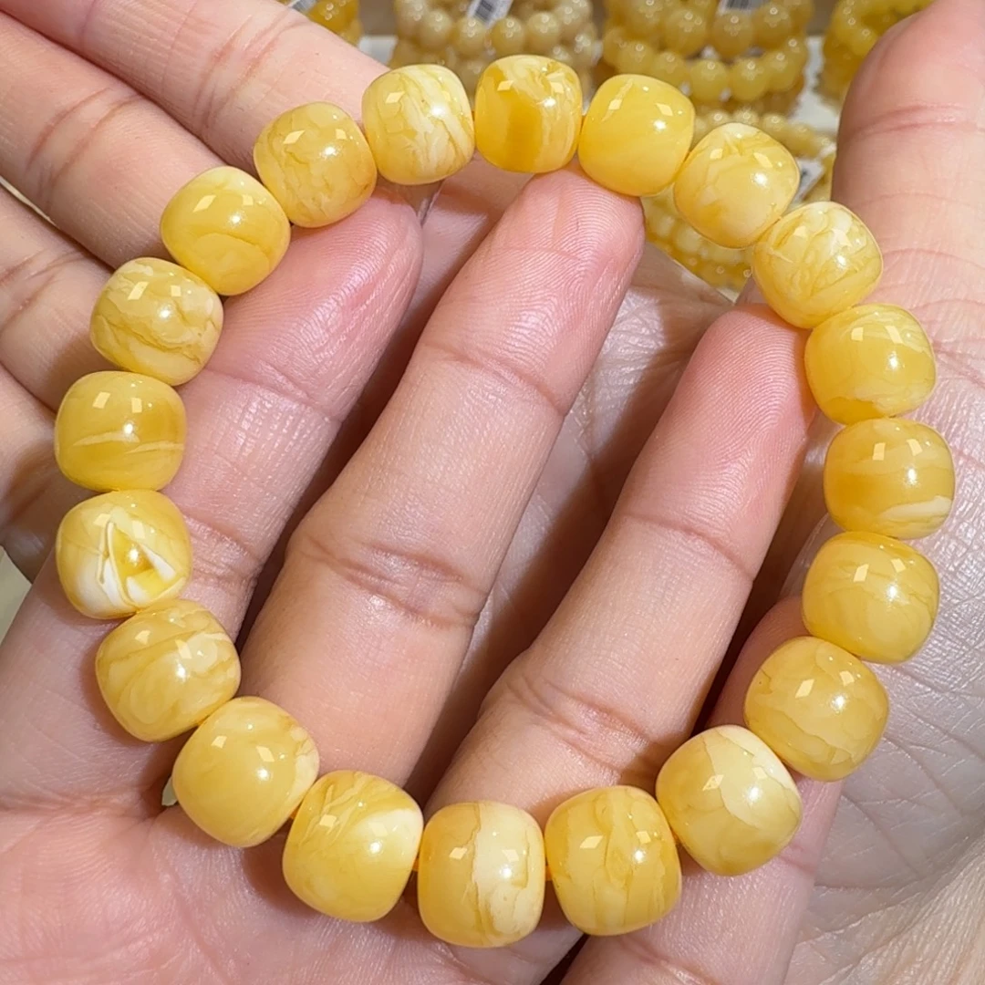 琥珀未镶嵌珠宝奇石11m同料老型花蜡手串16.8