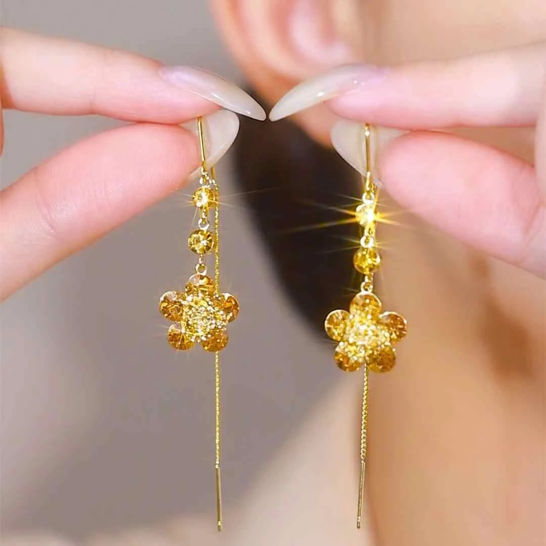 合金耳饰 新款爆款金色玫瑰花朵耳线精致时尚名媛耳饰女优雅耳坠