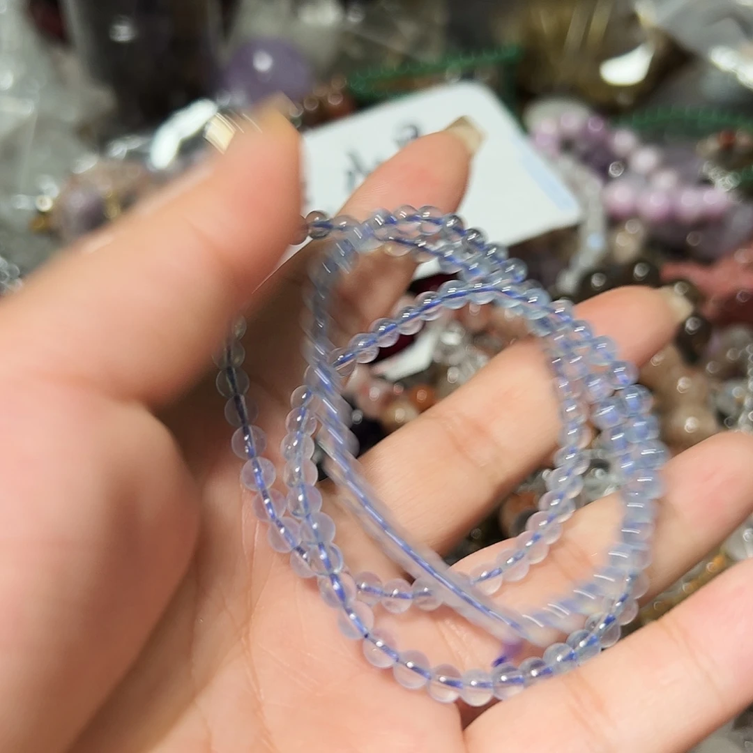 水晶手链银S925镶嵌海蓝宝多圈