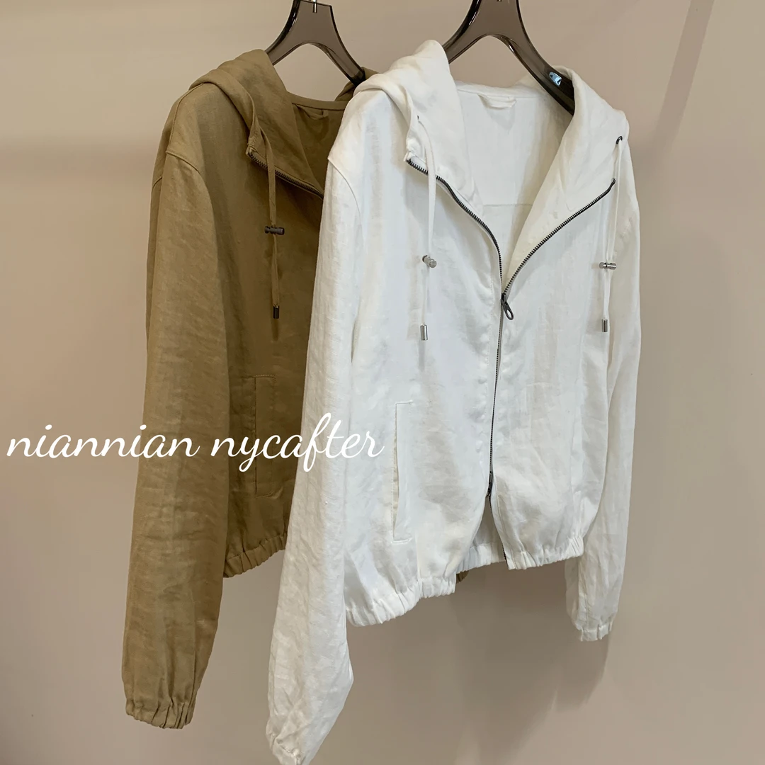 [春夏2025][亚麻]老钱风亚麻帽衫连帽外套上衣yy1135