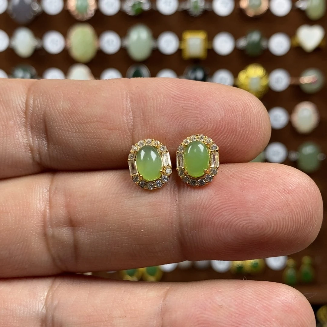 和田玉（碧玉）戒指银S925镀金镶嵌