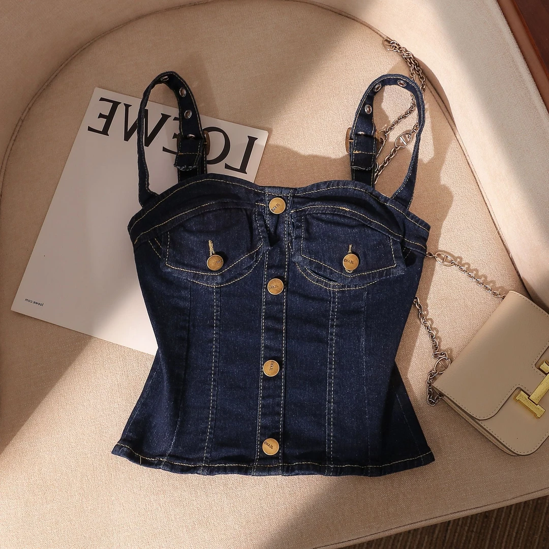 辣妹牛仔吊带背心女夏季外穿2025新款设计感美背抹胸无袖无袖上衣