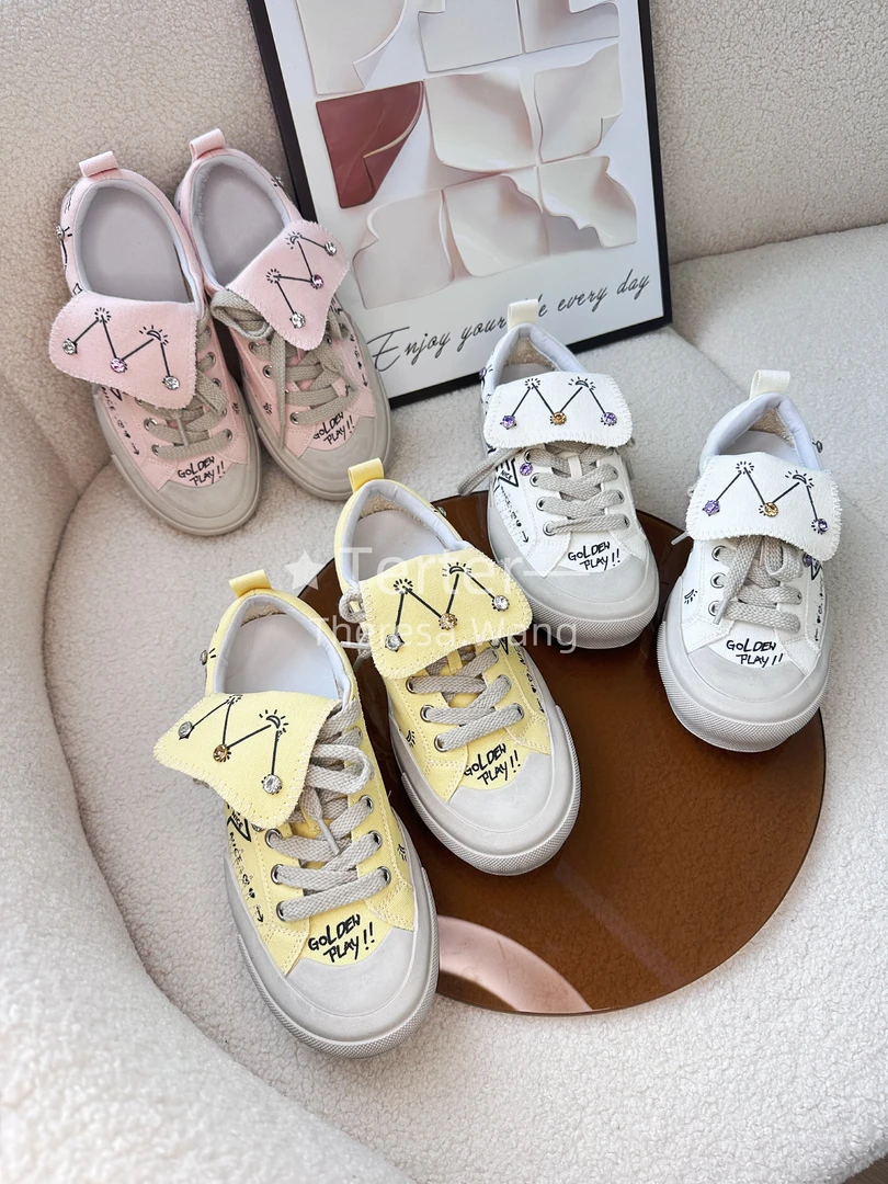 星星涂鸦镶钻小白鞋女2025春季新款软底面百搭板鞋小脏鞋潮增高