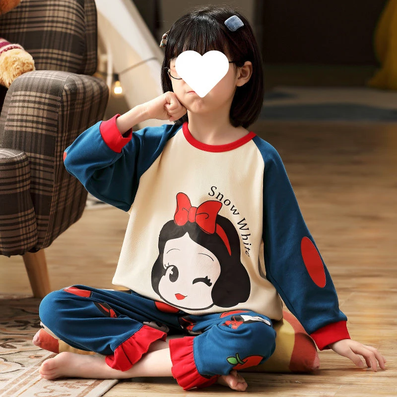 睡衣女童秋季纯棉薄款长袖女孩睡衣春秋全棉中大童家居服套装
