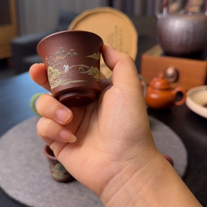 茶杯紫砂泥绘春景杯