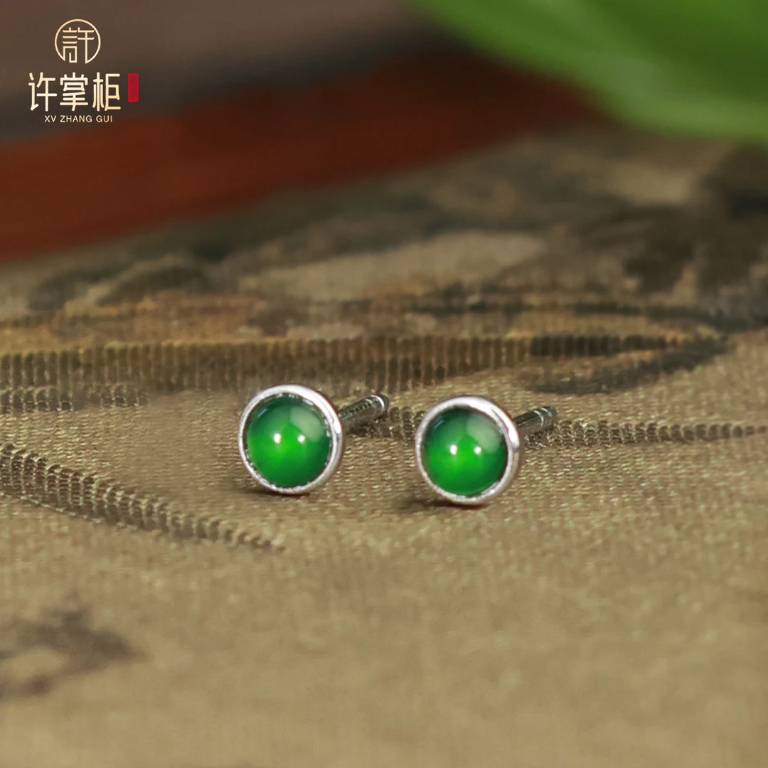 许掌柜｜热销好评 18K金镶嵌（AU750）迷你耳钉天然翡翠A货原创百搭