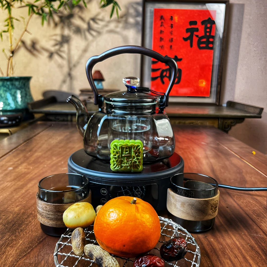 横硕1500瓦电陶炉+古韵4代蒸煮一体壶+2杯实木卡扣防烫手款
