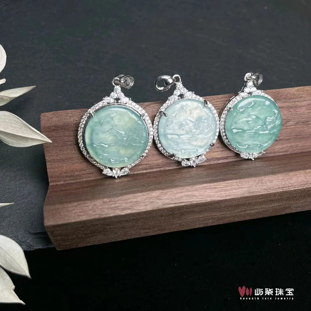 【要努力】C318 翡翠银s925镶嵌 蓝冰山水牌多样性发一