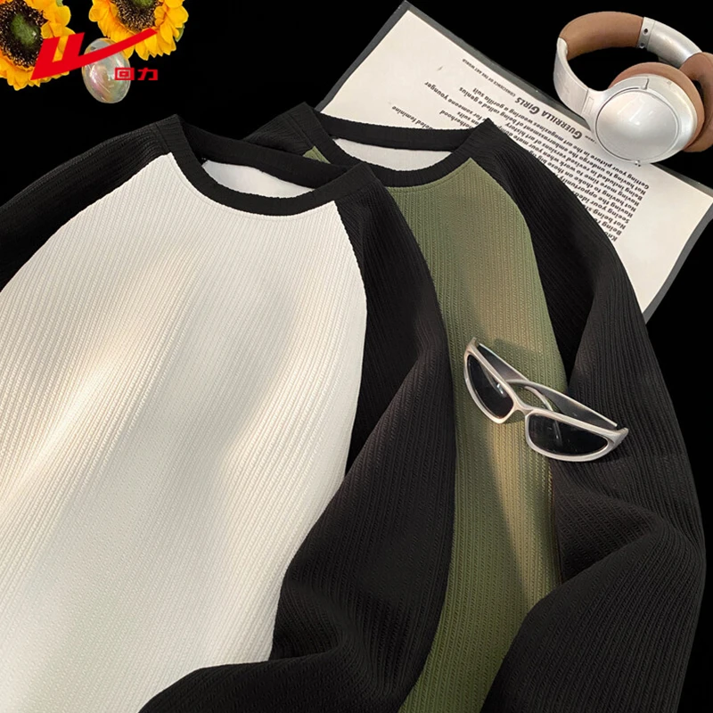 回力复古慵懒风撞色拼接外套卫衣美式春秋季男款休闲舒适上衣服潮