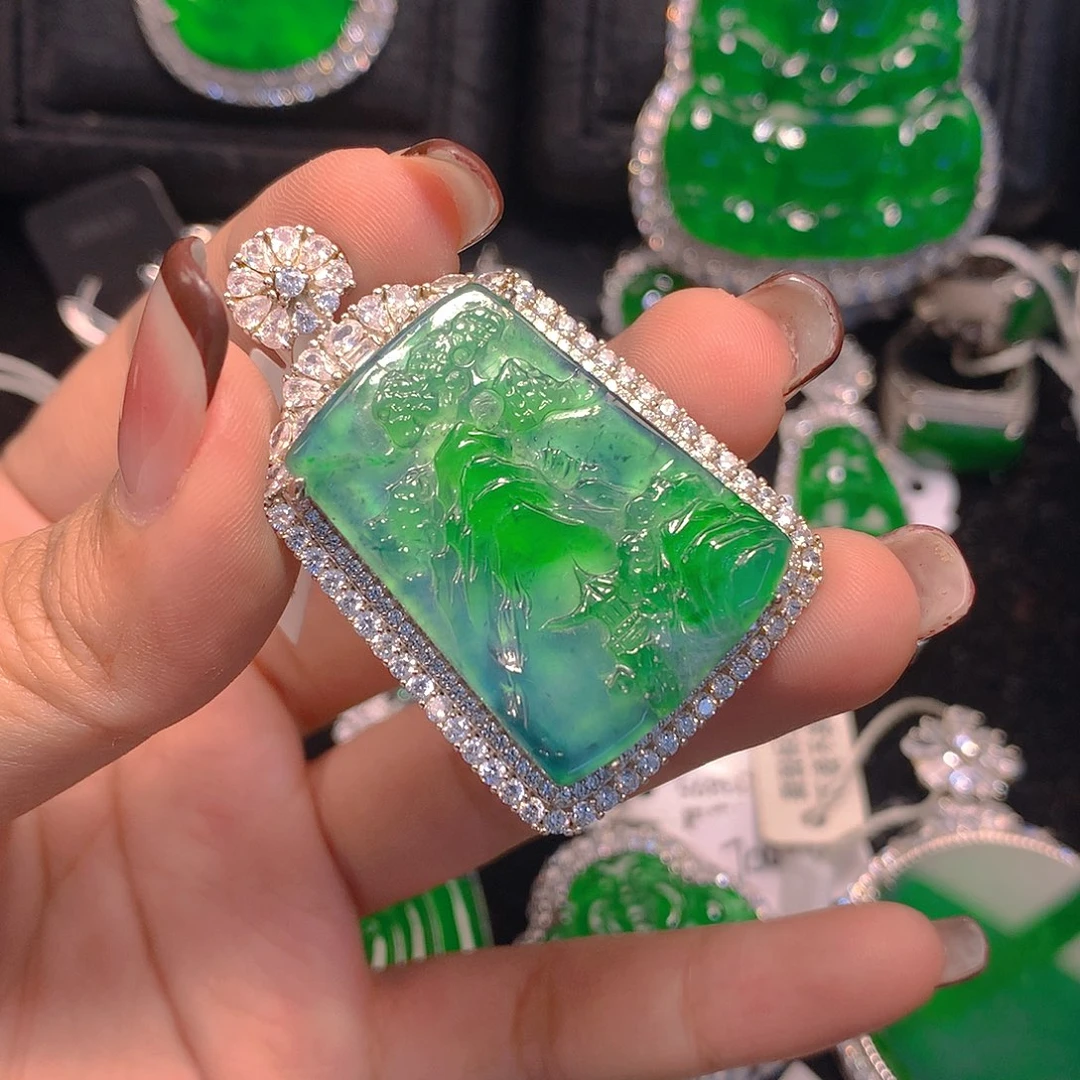 翡翠吊坠(不含链)银S925镶嵌88899999