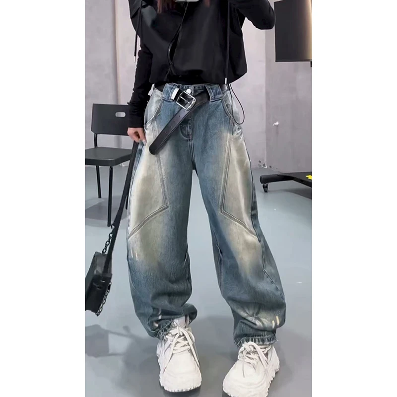 复古蓝弯刀牛仔裤女2025秋季新款洋气宽松显瘦时尚百搭直筒阔腿裤