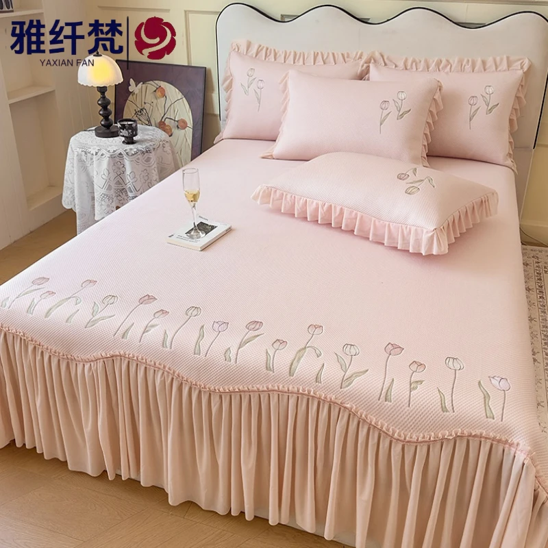 2025新款绣花款冰丝凉席三件套复合凉感空调席260*270cm加大床盖