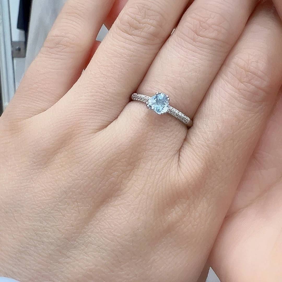 机****海蓝宝石戒圈银S925镶嵌拍三发一19 号