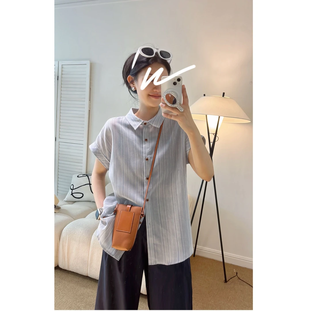 韩系慵懒风时髦蓝色条纹衬衣女装韩版宽松显瘦日常好搭配衬衫