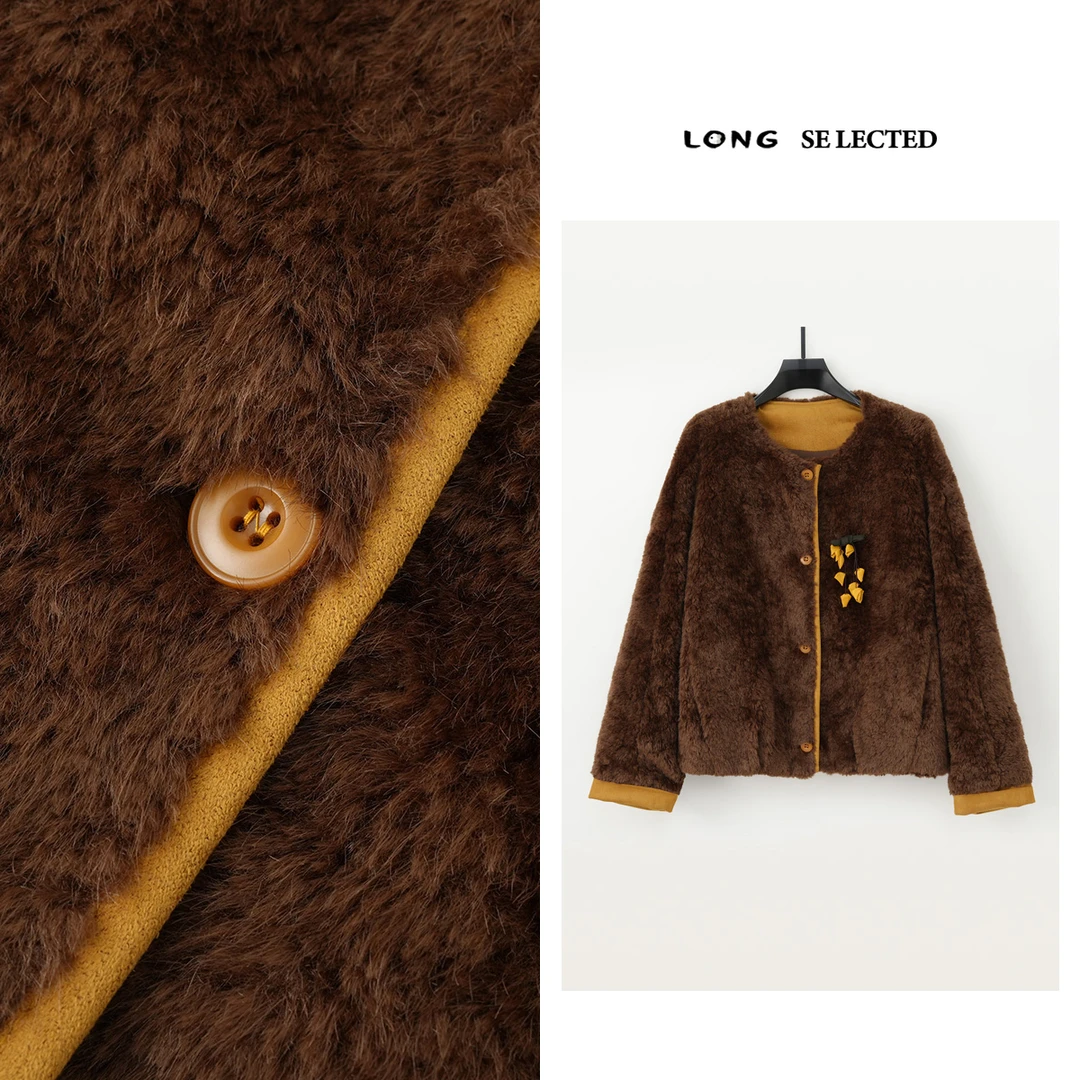 Q4370 毛绒短外套 纽扣蝴蝶结装饰多场景适配 甜美复古风必备5337