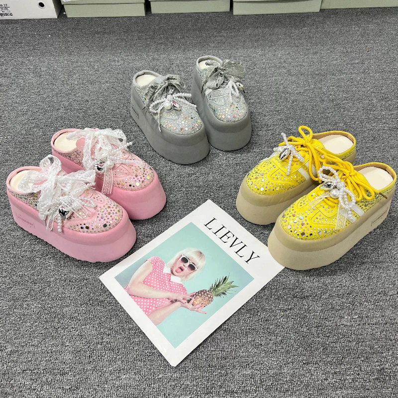 时尚百搭休闲水钻舒适包头拖鞋托夏季春夏厚底春季