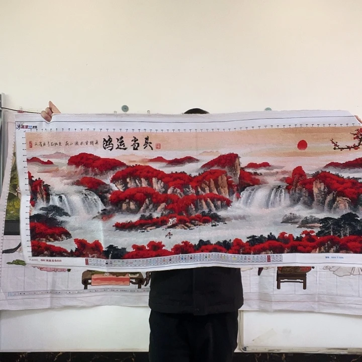 棉手工十字绣成品一米五鸿运当头