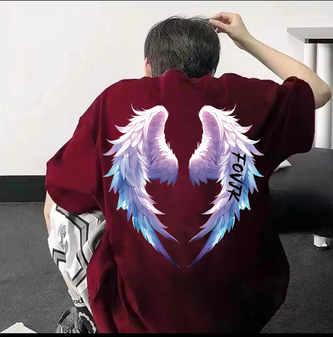 100%纯棉重磅美式国潮冰雪翅膀印花短袖T恤2025夏季男女同款上衣