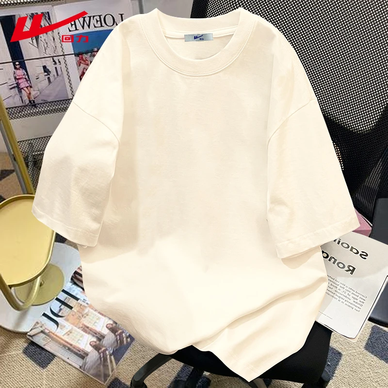 回力夏季美式插肩袖短袖T恤男女潮情侣纯棉宽松半袖圆领夏装上衣