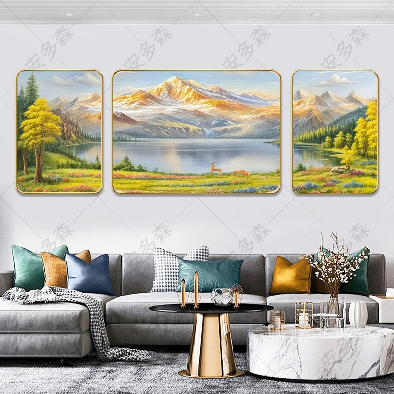 W1450【聚宝盆】现代轻奢客厅装饰画沙发背景墙三联挂画新款壁画