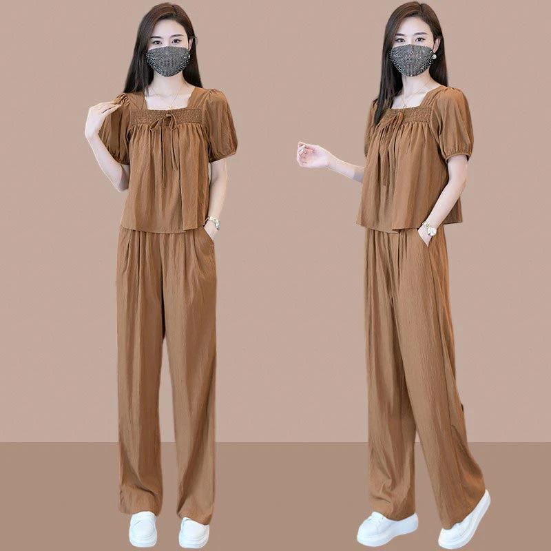 薄款休闲运动套装女宽松显瘦2025夏季新款时尚减龄短袖阔腿两件套