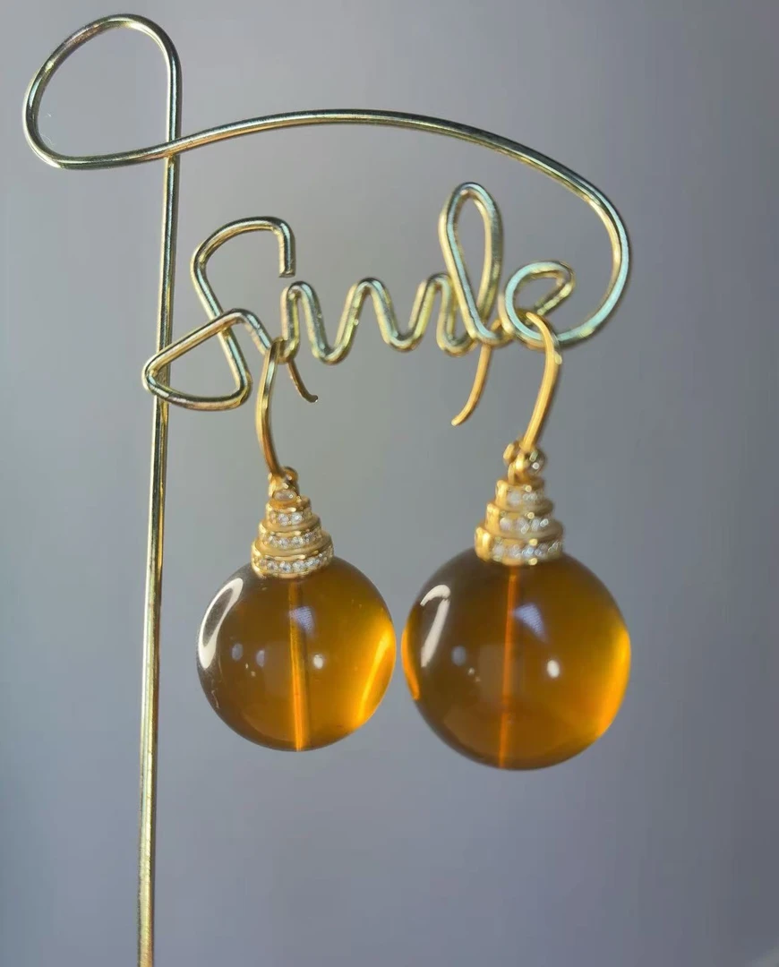 20mm天然缅甸灵草珀耳环 设计款精致百搭气质 大气经典时尚简约