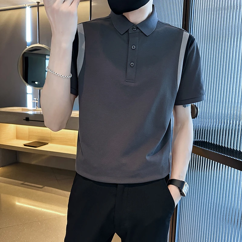 品牌质量2025主推经典款拼接高品质夏季翻领休闲百搭修身Polo衫