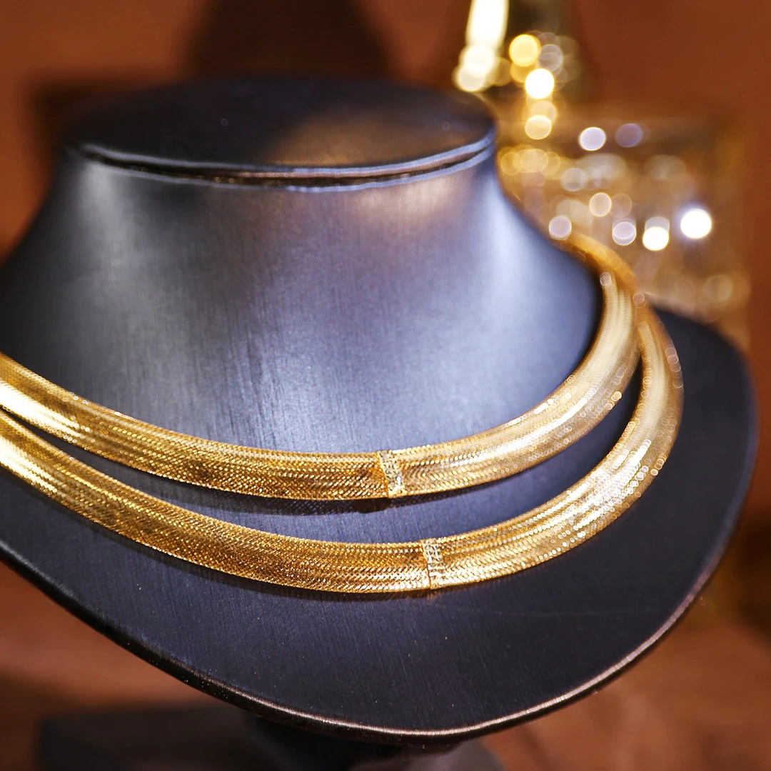 【心仪珠宝】18k金意大利蕾丝空气项圈/长度45cm/复古/时尚/浅金色