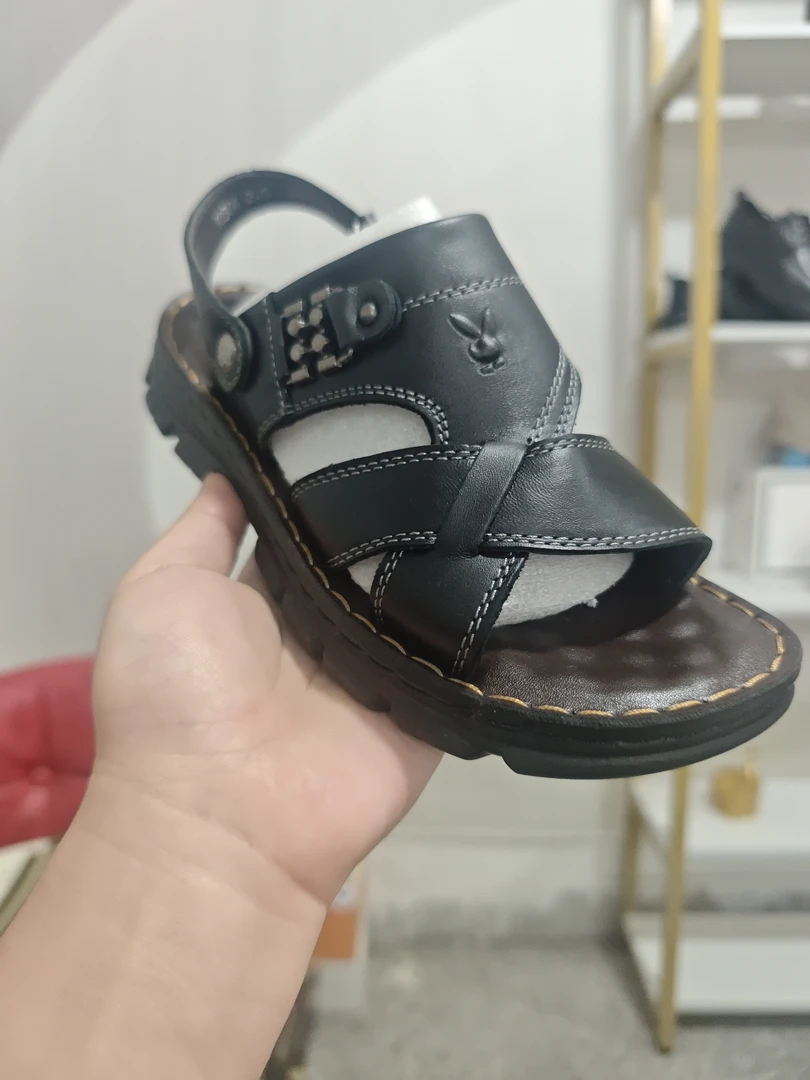 0304男士韩版松紧带平底车缝线搭扣沙滩鞋耐磨夏季纯色