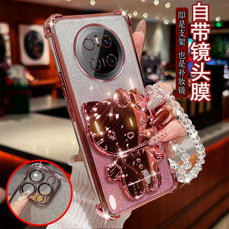 华为mate70手机壳猫咪支架CLS-AL00带镜子防摔套镜头全包女款软胶
