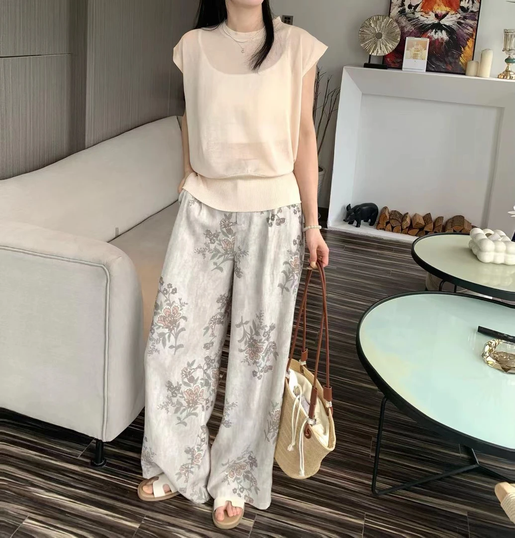 邹先森5081-30夏季新款冰丝针织后背小心机设计阔腿裤两件套装