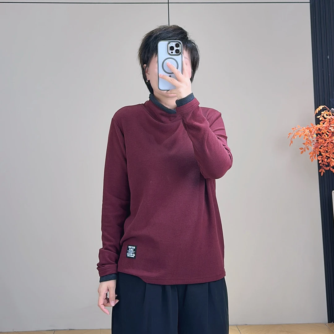 【长版撞色领】高领松领打底衫套头宽松舒适柔软长袖秋季保暖
