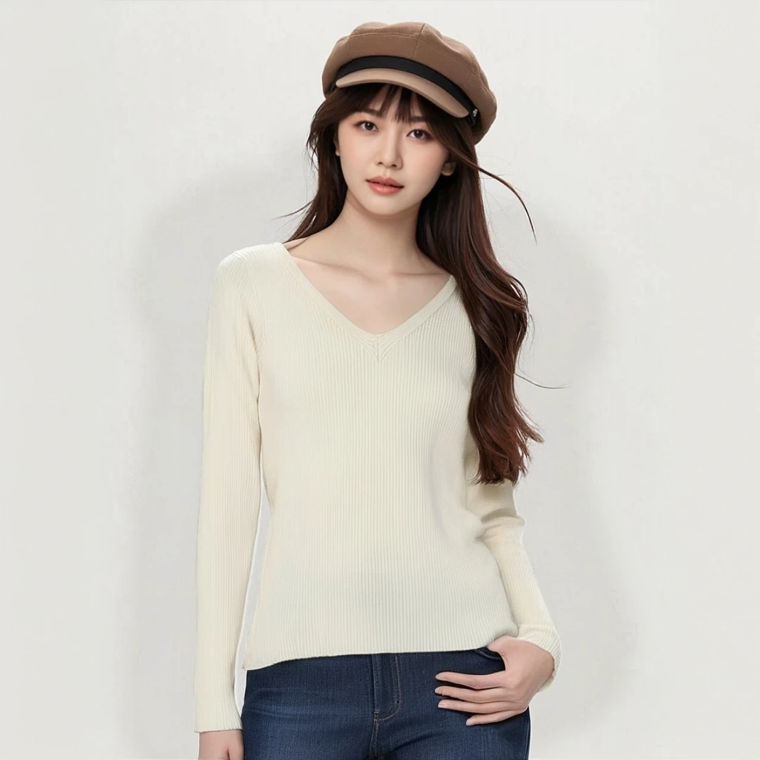 1417 春秋修身款V领女装针织衫