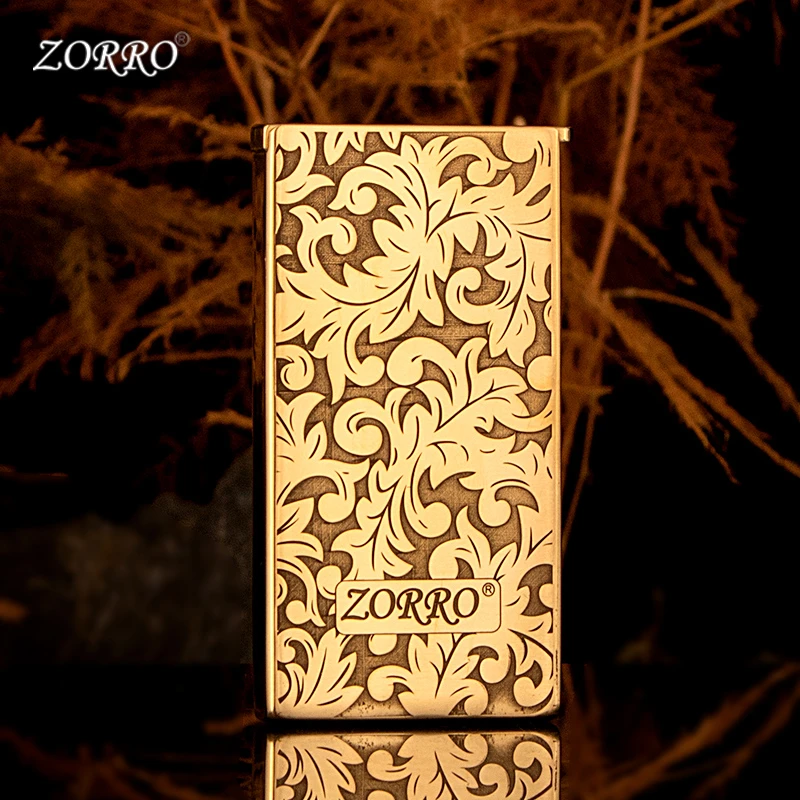 ZORRO原铜大唐草超薄升降打火机双面精雕创意个性男士高档情人节