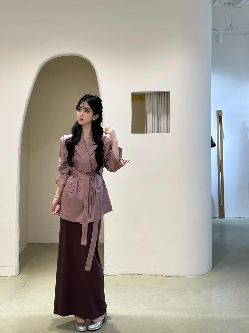 法式高级感气质翻领系带收腰外套上衣女2025春季新款显瘦半身裙潮